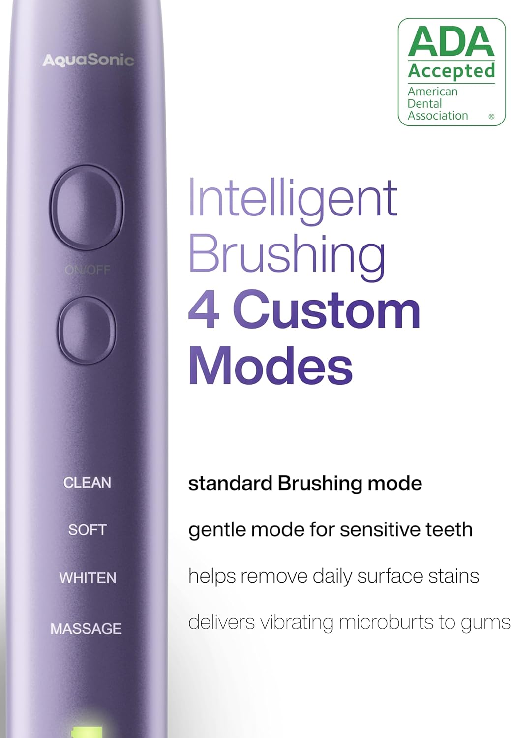 Aquasonic Vibe Series Ultra-Whitening Toothbrush – ADA Accepted Electric Toothbrush - 8 Brush Heads & Travel Case – 40,000 VPM Motor & Wireless Charging - 4 Modes w Smart Timer – Satin Violet