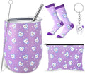 Sliner 4 Pcs Dental Assistant Gifts Set 12 oz Purple Teeth Stainless Steel Tumbler Cosmetic Bag Tooth Shape Keychain Novelty Tooth Sock Dental Hygienist Gifts for Nurse Dentist Christmas Graduation