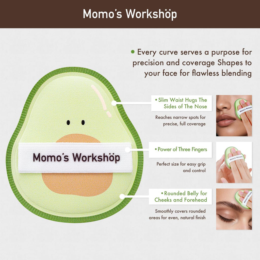 Momo’s Workshop Avocado Makeup Sponge-Hydropolyurethane Foundation Sponge for Buildable Coverage, Dry&Wet Use with PU Leather Handle, Beauty Tool,2pcs Makeup Puffs With Storage Case
