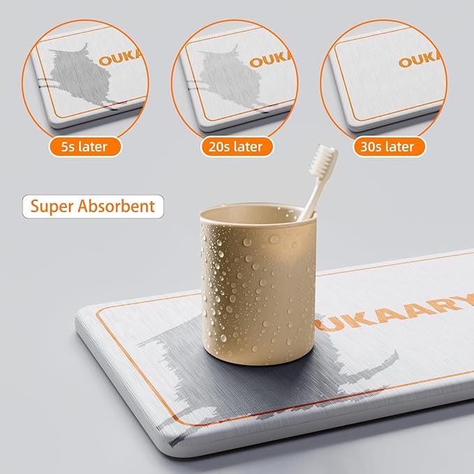 Toothbrush holderLarge Bathroom Organizer with 6 Slots Fast Drying Toothbrush, Cup & Makeup Storage for Sink Countertop,Electric & Manual Toothbrushes, Water Absorbent Diatomaceous Earth