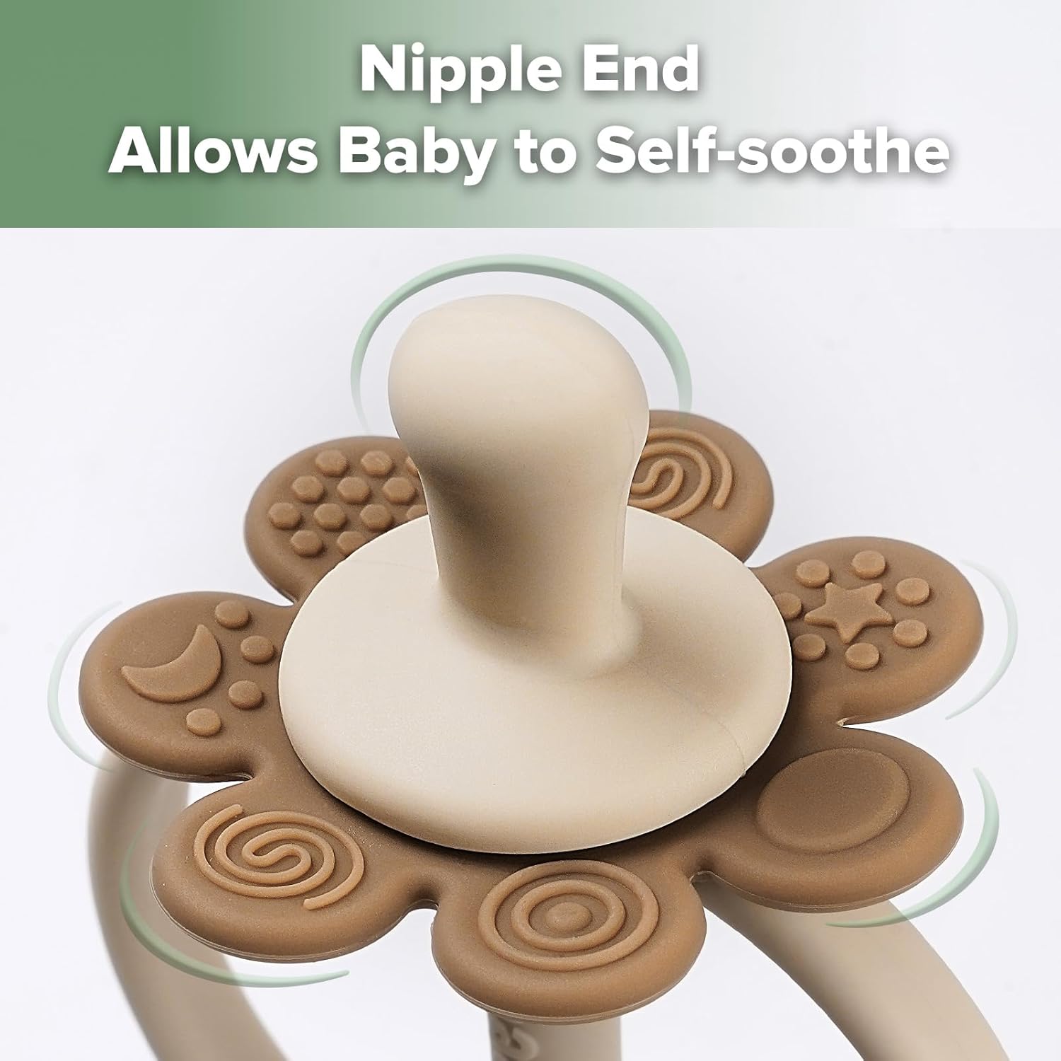 haakaa Silicone Baby Teether Toys,Nipple-Shaped End for Gum Massage,360° Baby Toothbrush Head for Self-Brushing Training,Easy to Grip-Cocoa