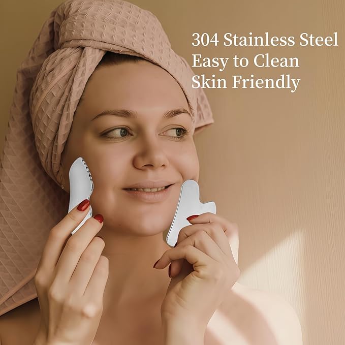 Jagged Edge Gua Sha Facial Tools Stainless Steel - Lift, Depuff & Glow | Spa-Grade, Travel-Ready, Metal GuaSha Tool for Face, Neck, Body Lymphatic Drainage Massager Natural Skin Care