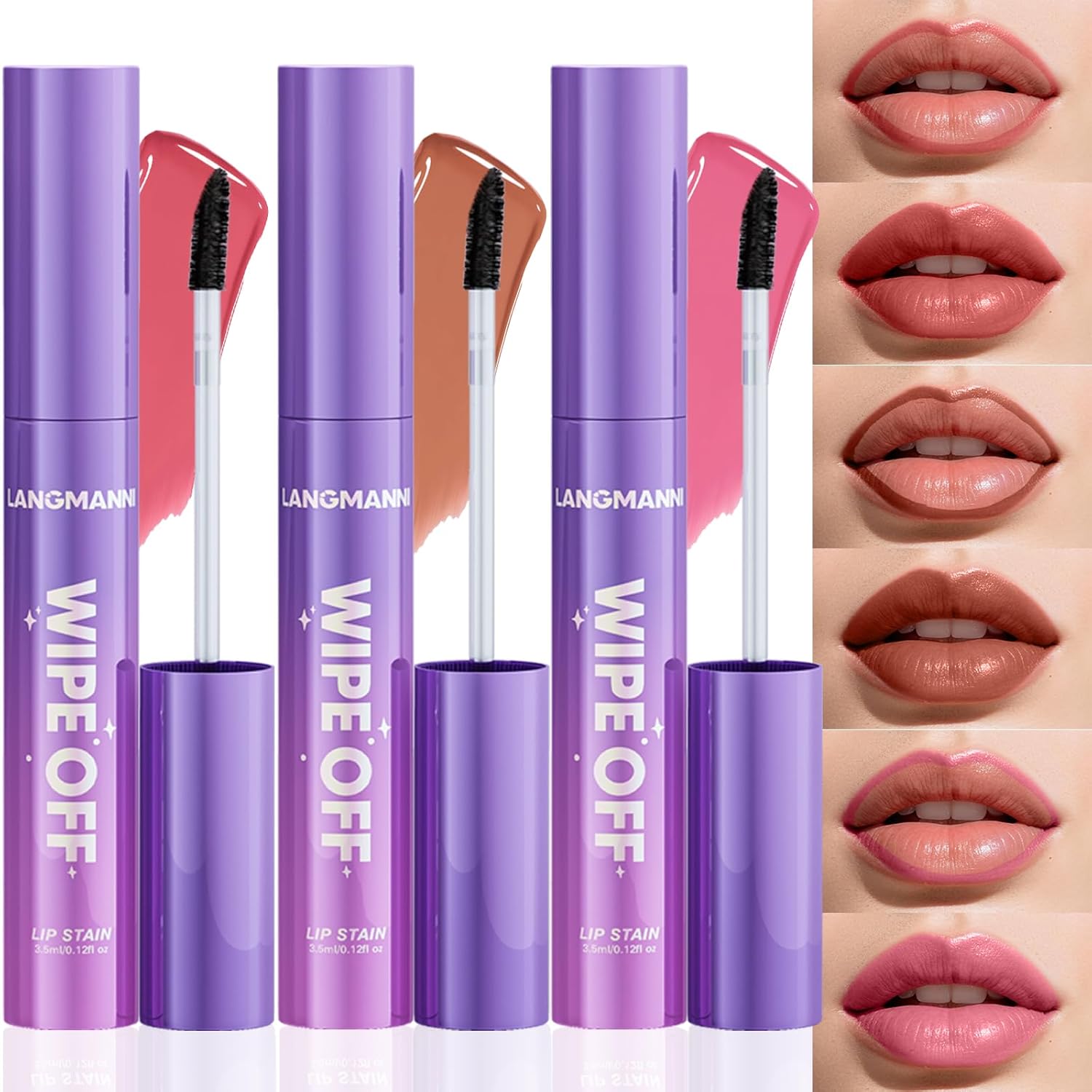 Jolilab Lip Stain Masque,Wipe Off Lip Tint,Waterproof,Transfer proof,Highly Pigmented,Ultra Long Lasting Lip Stain Peel off Makeup With Matte finish for All-day Wear.(#04+#05+#6)
