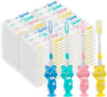 Toothbrushes for Kids In Bulk, Individually Wrapped Disposable Toothbrush Cute Manual Soft Bristles Children Toothbrush With Cover Suction Cup Toddler Toiletries Set for Home/School/Travel (100 Pack)