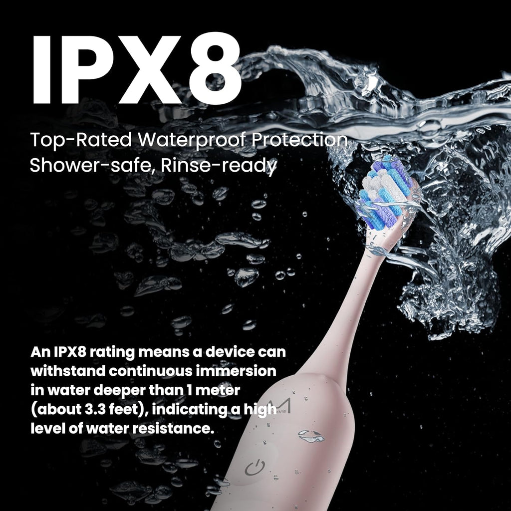 Electric Toothbrush, Marlincare Electric Toothbrush for Adults 180 Days Battery Life Rechargeable with 5 Modes, 48000VPM Motor Smart Timer IPX8, Sonic Toothbrush with 4 Brush Heads & Travel Case, Pink