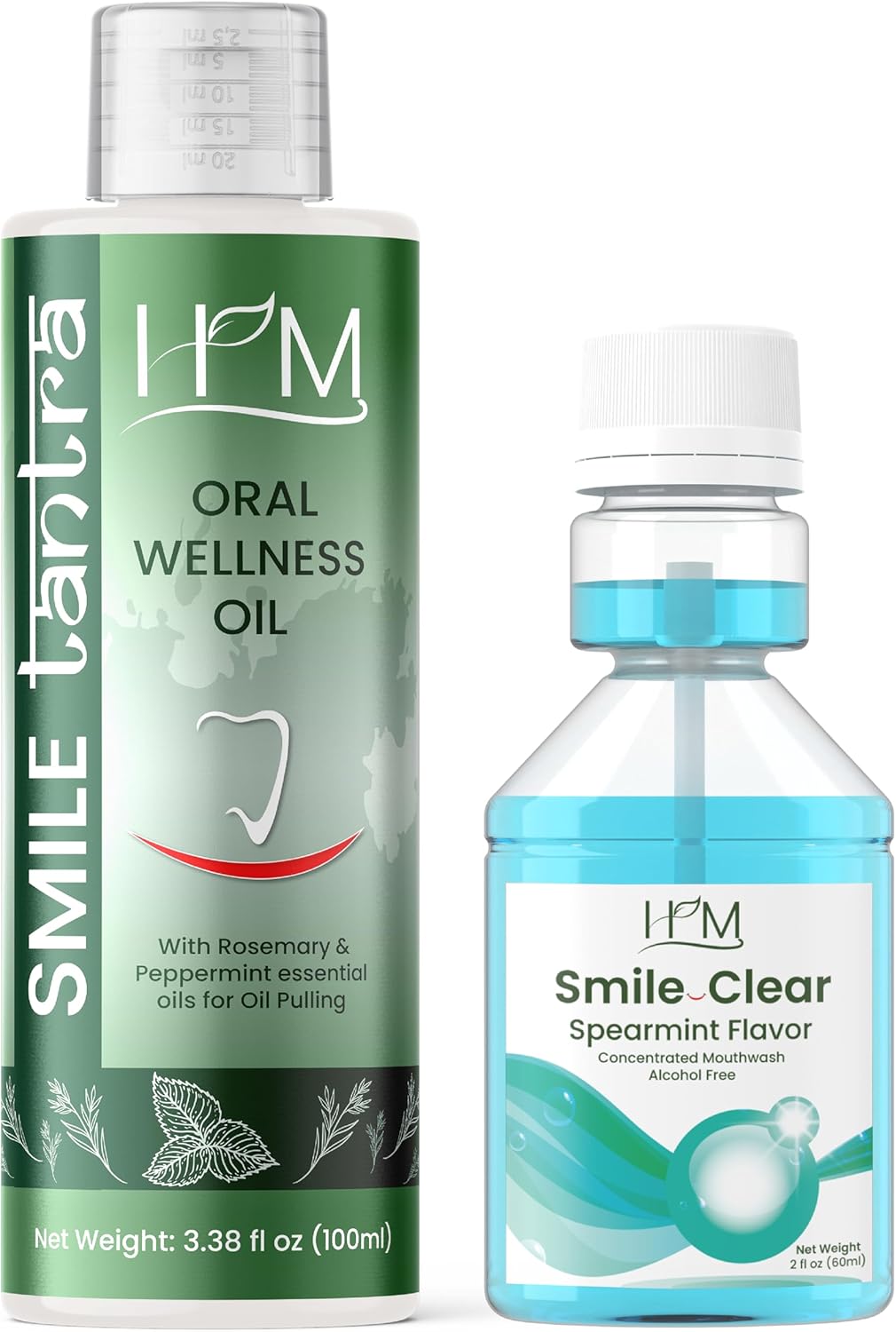 Smile Plus - Oral Wellness Oil (Rosemary and Peppermint) Essential Oils for Oil Pulling - 3.38FL Oz Whitening + Concentrated Mouth Wash, Travel Size - Spearmint Flavor - 60ML (2FL Oz)