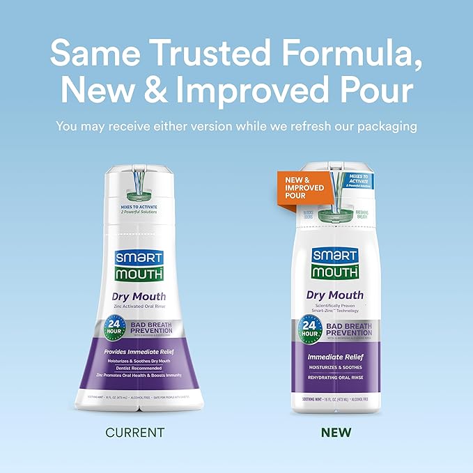 SmartMouth Activated Dry Mouth Mouthwash, Dry Mouth and Bad Breath Relief, Mint, 16 fl oz, 3 Pack