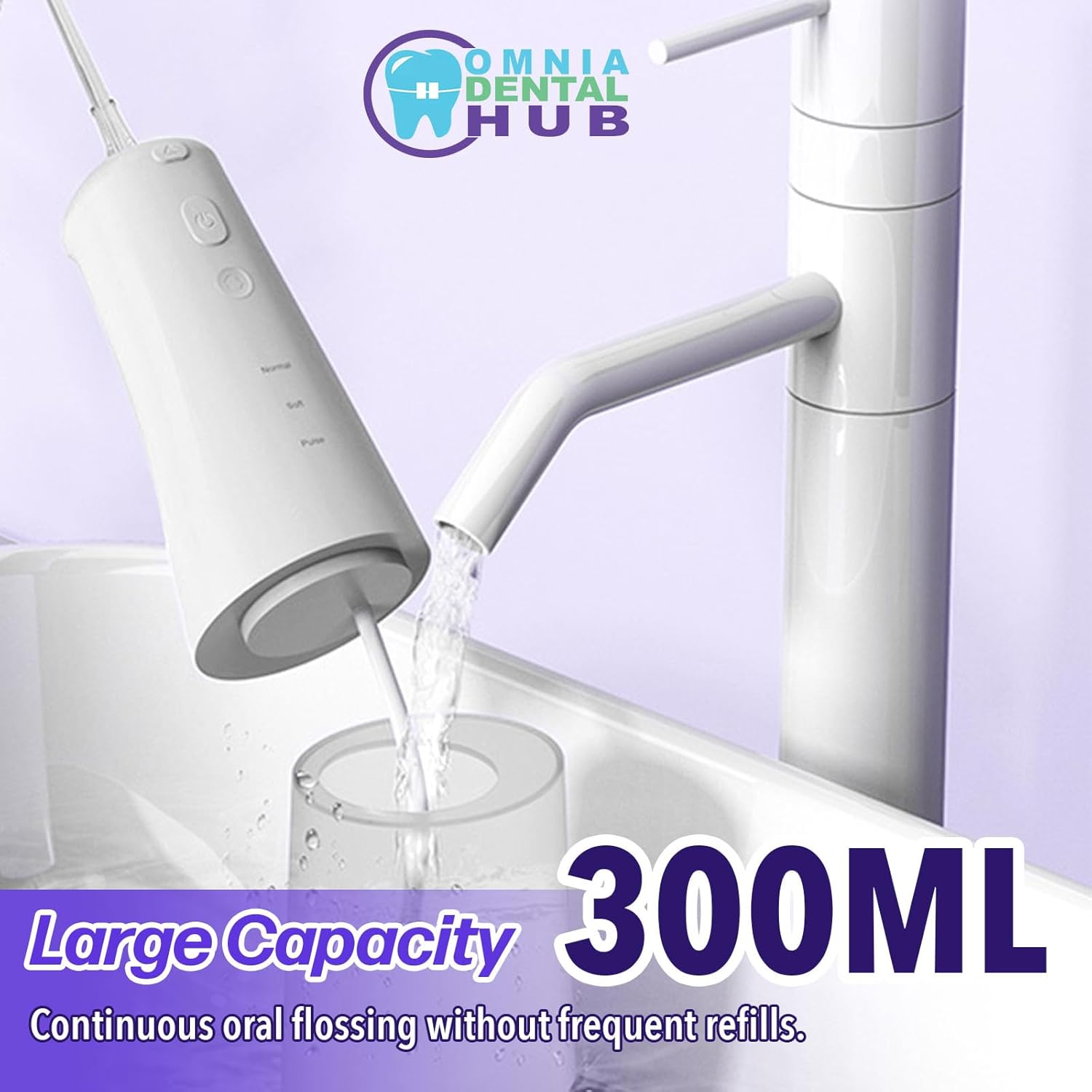 1 PC Water Dental Flosser Cordless for Teeth Cleaning by Omnia ONE | 3 Modes Oral Irrigator with 2 Jet Tips 300ML Braces Flossers Cleaner | Portable IPX7 Waterproof for Home Travel