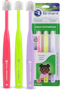 Brilliant Oral Care Child Toothbrush with Soft Bristles and Round Head, for a Kid Approved, Easy to Use All-Around Clean Mouth, Ages 2-5 Years, Pink Lime Lilac, 3 Pack