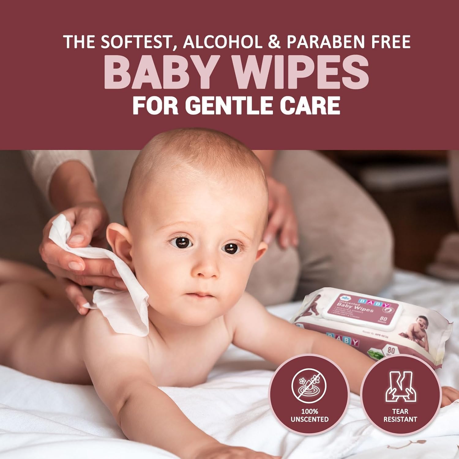 MED PRIDE Unscented Baby Wipes Bulk, 12 X 80 Ct =960 Wipes Total, Alcohol-Free, Aloe Vera & Vitamin E, Extra Soft & Strong, Paraben-Free, Non-Irritating