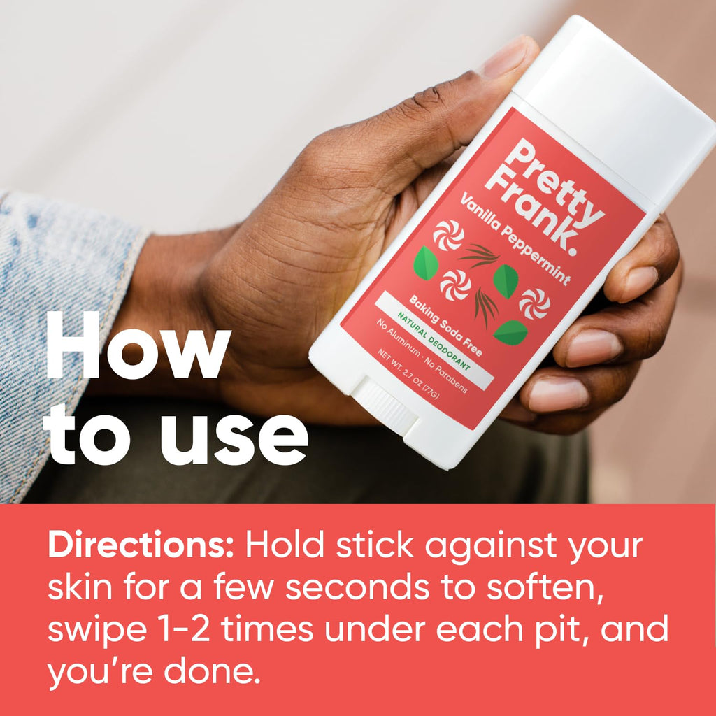 Pretty Frank Natural Aluminum-Free Deodorant Stick, Baking Soda-Free, Vanilla Peppermint (1-Pack) | Sensitive Skin Friendly, Effective Odor Control for Women & Men, Organic Ingredients