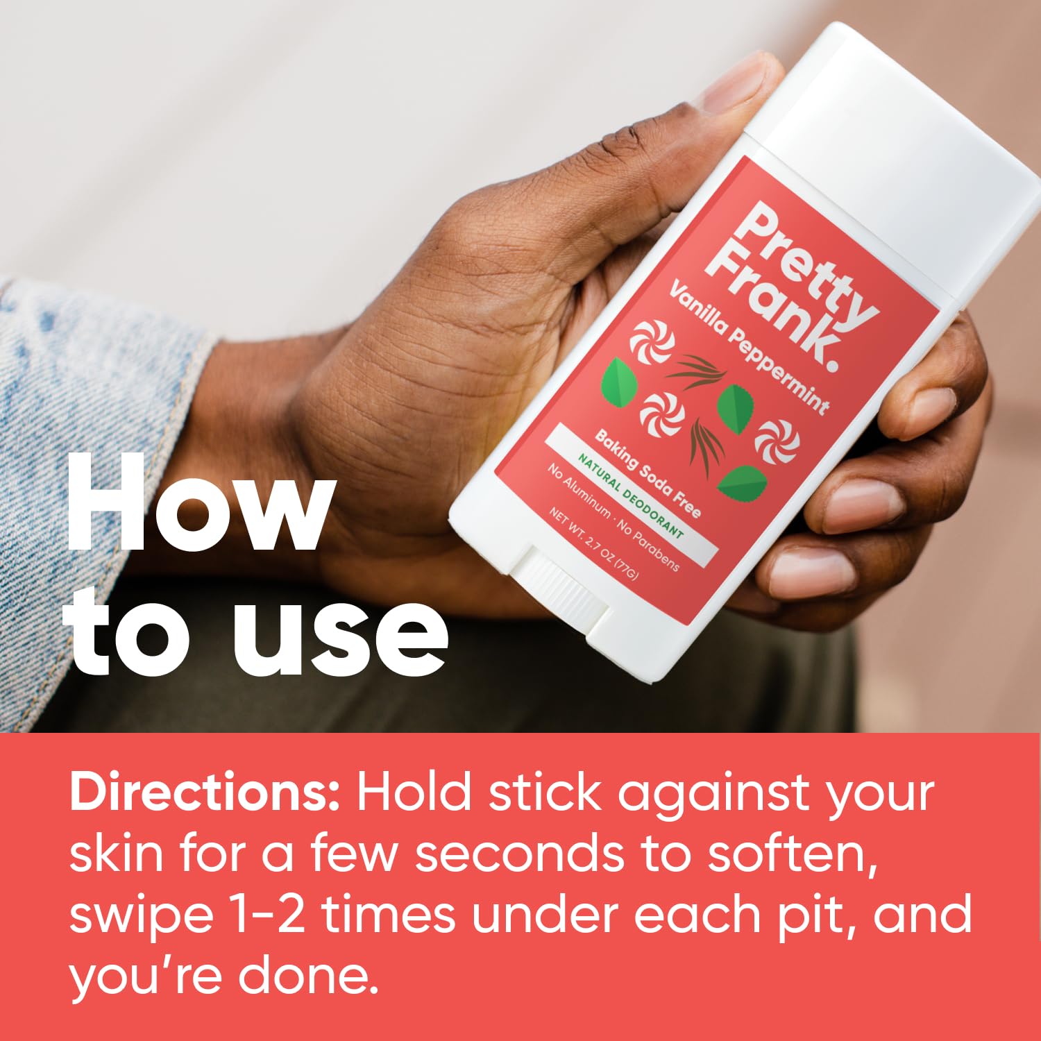 Pretty Frank Natural Aluminum-Free Deodorant Stick, Baking Soda-Free, Vanilla Peppermint (1-Pack) | Sensitive Skin Friendly, Effective Odor Control for Women & Men, Organic Ingredients