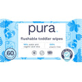 Pura Flushable Toddler Wipes 1 x 60 Wipes, 100% Plastic Free, 99% Water, Hypoallergenic & Fragrance Free, Totally Chlorine Free, Kids Toilet Wipes, Sensitive Skin