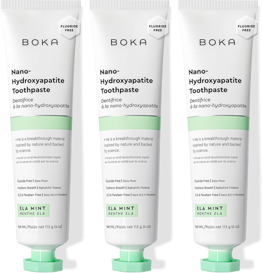 Boka Fluoride Free Toothpaste, Nano Hydroxyapatite Toothpaste, Appropriate for Sensitive Teeth - for Adult, Kids Oral Care - Ela Mint Flavor, 4 Fl Oz 3Pk US Manufactured