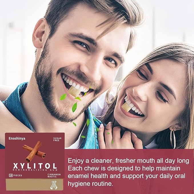 Remineralizing Chewing Gum-with Xylitol Hydroxyapatite,Handcrafted Sugar-Free Frankincense Mint Gum, Sugar Aspartame Plastic Dye Gluten Free,Daily Oral Freshness (18 Count (Pack of 3), Cinnamon)