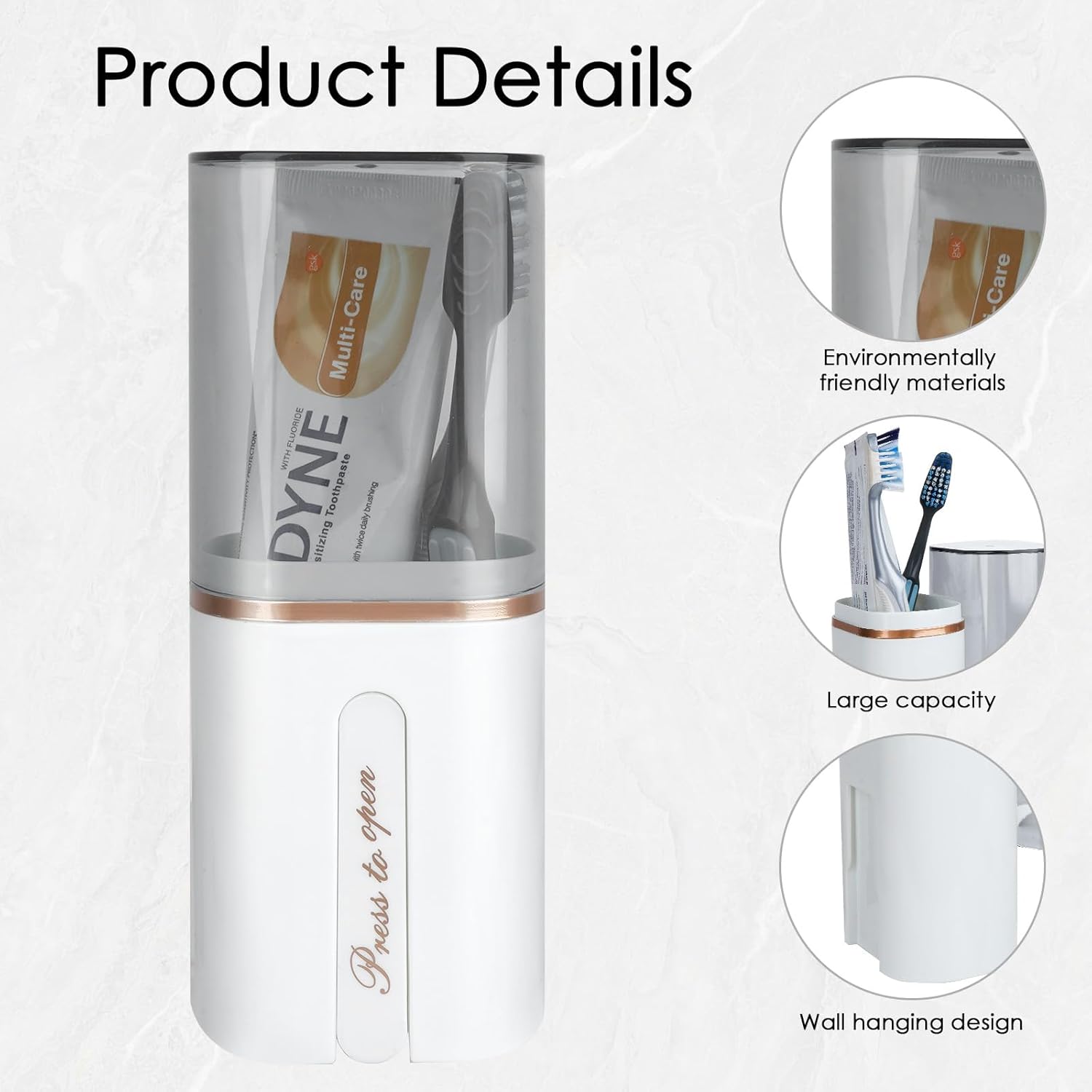 Toothbrush Travel Case, Portable Toothbrush Toothpaste Container with Mouthwash Cup, Wall Mounted Toobrushbrush Holder for Bathroom, Camping, Gym (White)