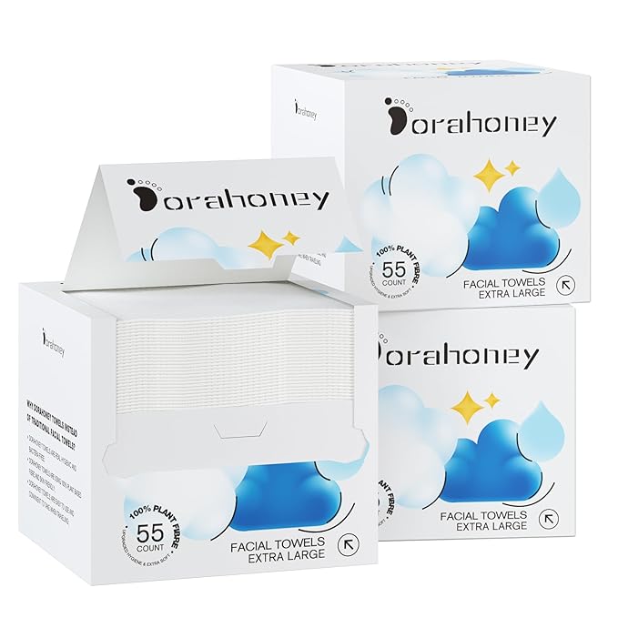 Disposable Face Towels, 12"×12" Extra Large Face Towelettes, Ultra Soft Facial Towels for Sensitive Skin, Makeup Remover Dry Wipes, 165 Count (3 Packs of 55)