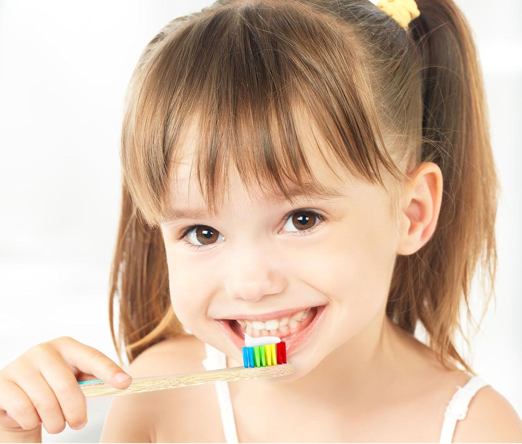 Eco-Friendly Bamboo Toothbrushes for Kids, 10 Pack Medium Bristles Rainbow, Biodegradable Natural Bamboo Handle,Plastic-Free & Sustainable Oral Care for Children