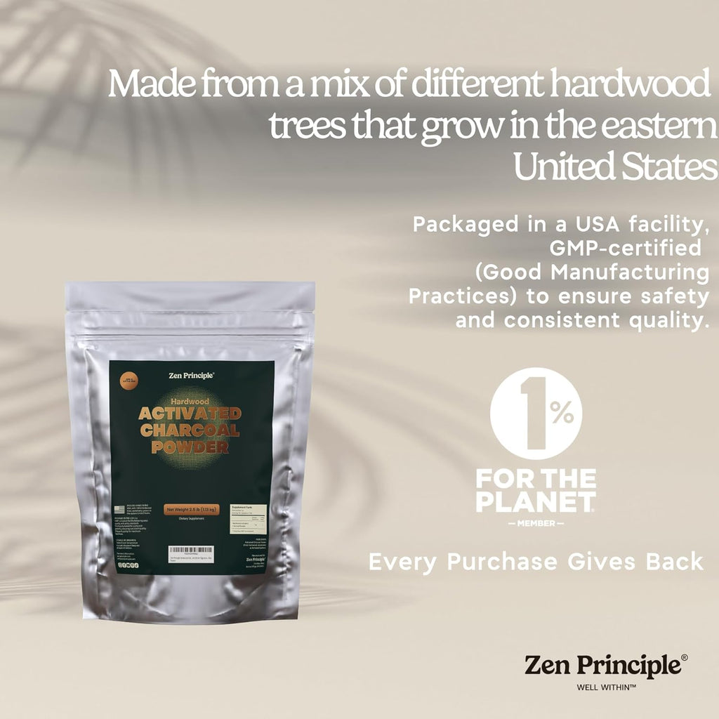 Zen Principle Hardwood Activated Charcoal Powder 100 Percent from USA Trees. All Natural. Whitens Teeth, Rejuvenates Skin and Hair, Supports Better Digestion, 40 Oz