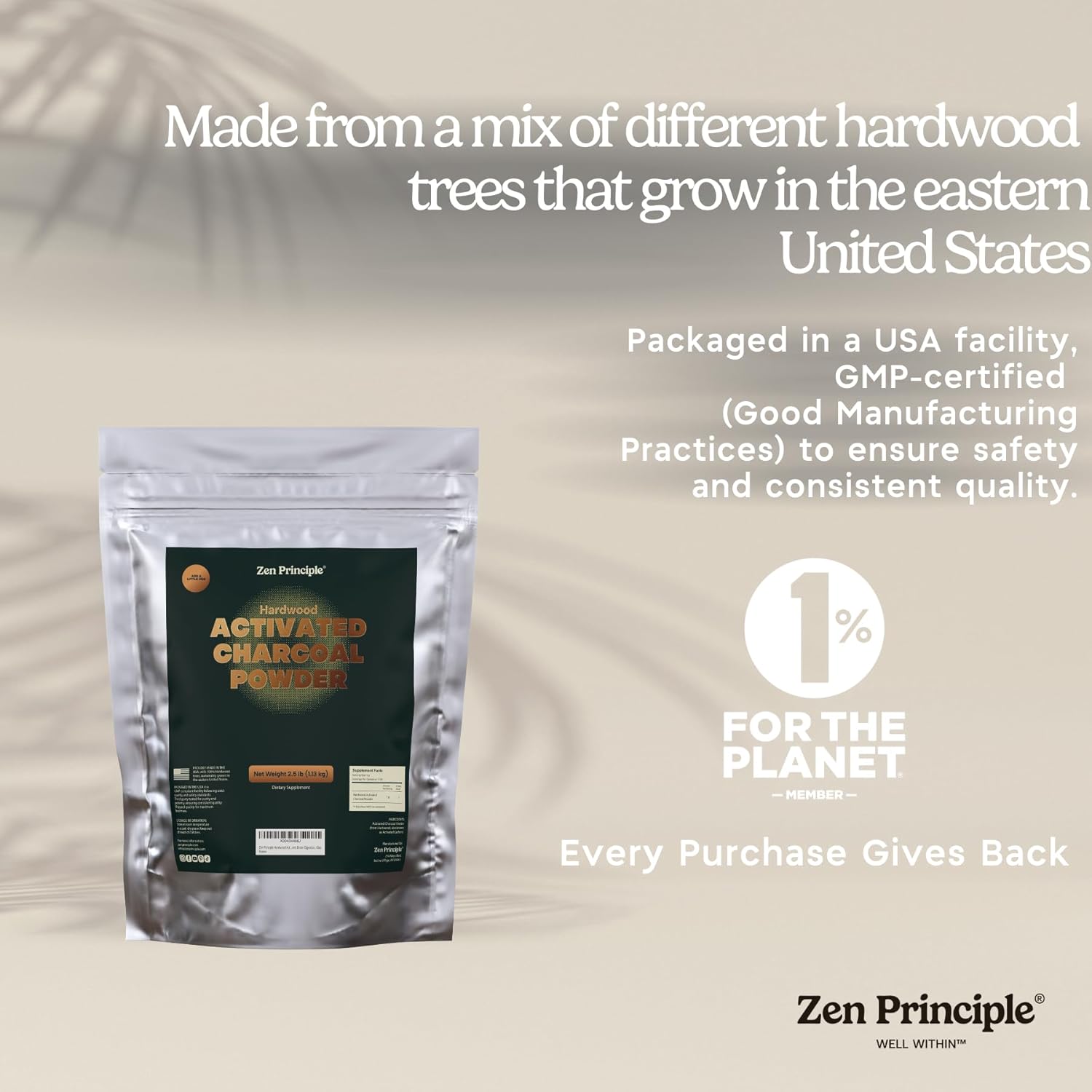 Zen Principle Hardwood Activated Charcoal Powder 100 Percent from USA Trees. All Natural. Whitens Teeth, Rejuvenates Skin and Hair, Supports Better Digestion, 8 oz.