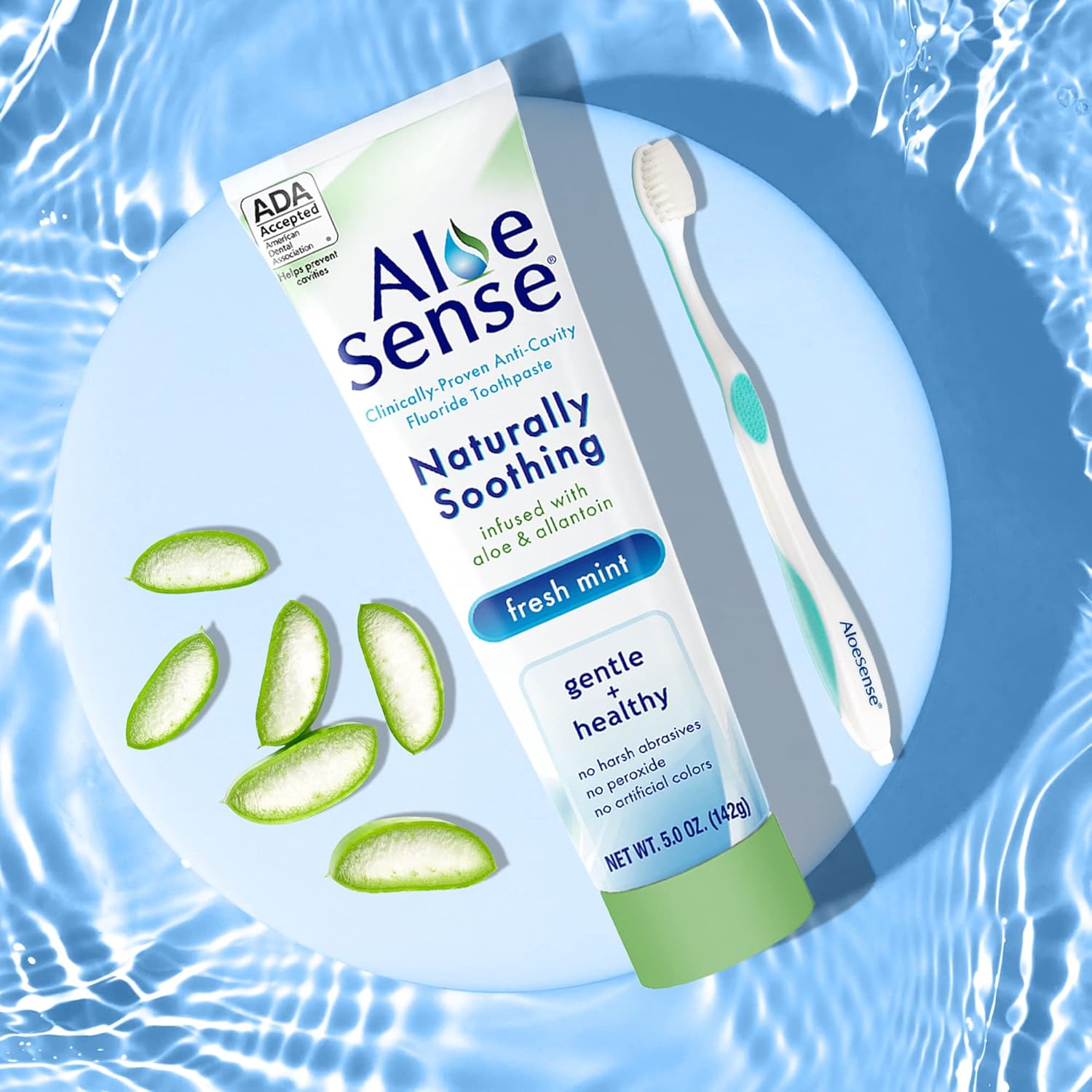 Naturally Soothing Toothpaste for Sensitive Teeth and Gum Care with Aloe Vera, Allantoin & Fresh Mint Flavor, Gentle & Natural, ADA Approved (5-oz, 12 Count)