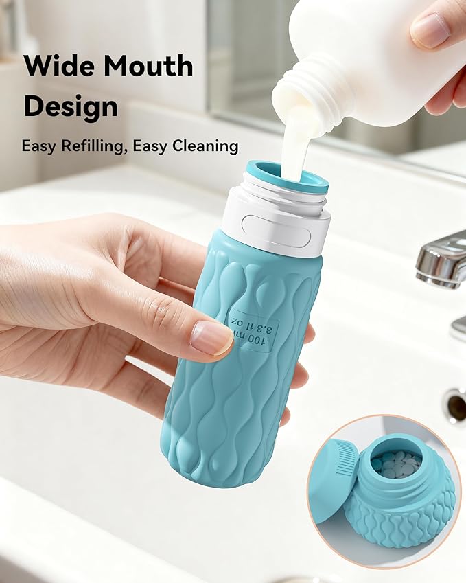 Silicone Travel Bottles for Toiletries 8 Pack Travel Size Toiletries 3.4 oz 1.7 oz, Leakproof Squeeze Travel Size Containers Refillable Cosmetic Jars Set for Shampoo, Conditioner, Creams