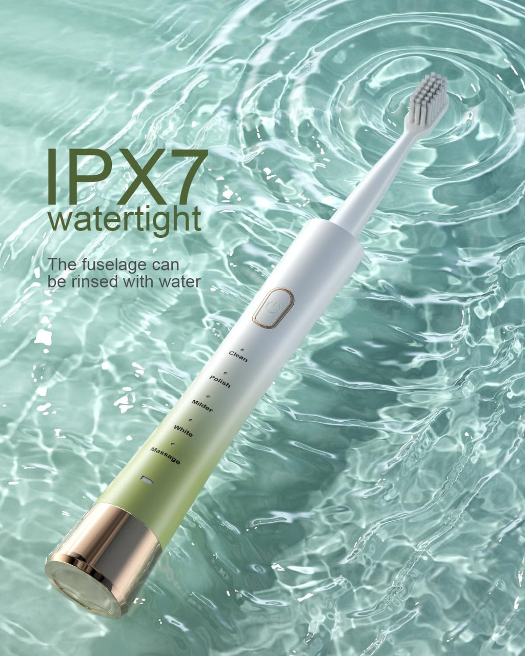 Upgrade Sonic Electric Toothbrush for Adults, 8 Replacement Brush Heads, Rechargeable Electric Toothbrush with 2-Minutes Timer IPX7 Water-Proof, for Indoor & Outdoor, White & Green Gradient