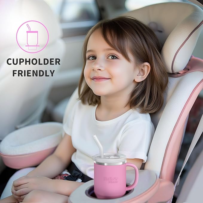Bella's Friends Handy Mini Tumbler – Adorable 9 oz Toddler Sippy Cup, Stainless Interior & Silicone Body, Leak‑Proof, Dishwasher Safe, Gift for 1-3 Years Old Girls & Boys, 2 Pack, Lilac & Peony