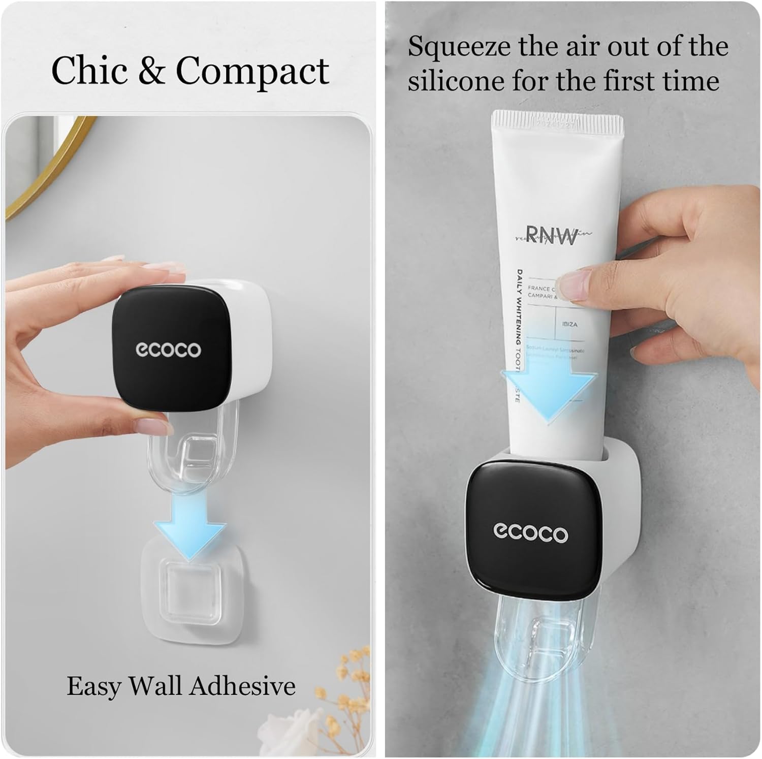 2 Pcs Toothpaste Dispensers Semi-Automatic Toothpaste Hands Free Squeezer Holder for Kids and Adults, Self-Adhesive Sticker Wall Mount Toothpaste Squeezer for Family Bathroom