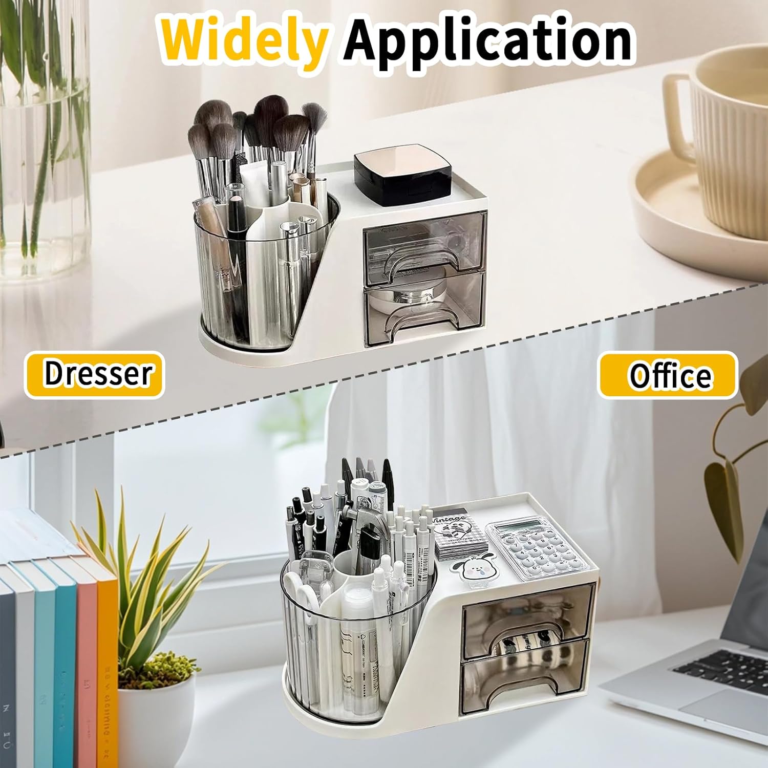 Toothbrush Holders for Bathrooms, Rotating Bathroom Countertop Organizer with 2 Drawers, Tooth Brush Toothpaste Holder, Bathroom Counter Organizer Caddy for Vanity Makeup Brush Holder