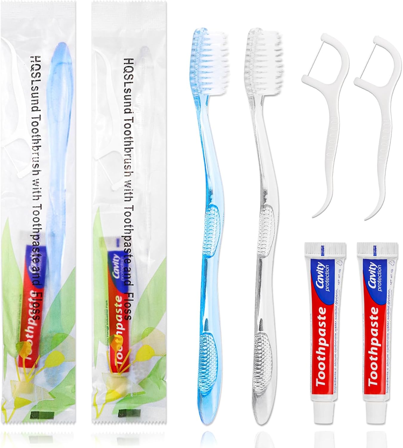 200 pcs Disposable Toothbrushes with Toothpaste Floss Individually Wrapped, 2 Color Toothbrush, 10g Toothpaste, Floss Pick, Bulk Toothbrush for Homeless,Airbnb,Hotel,Guest