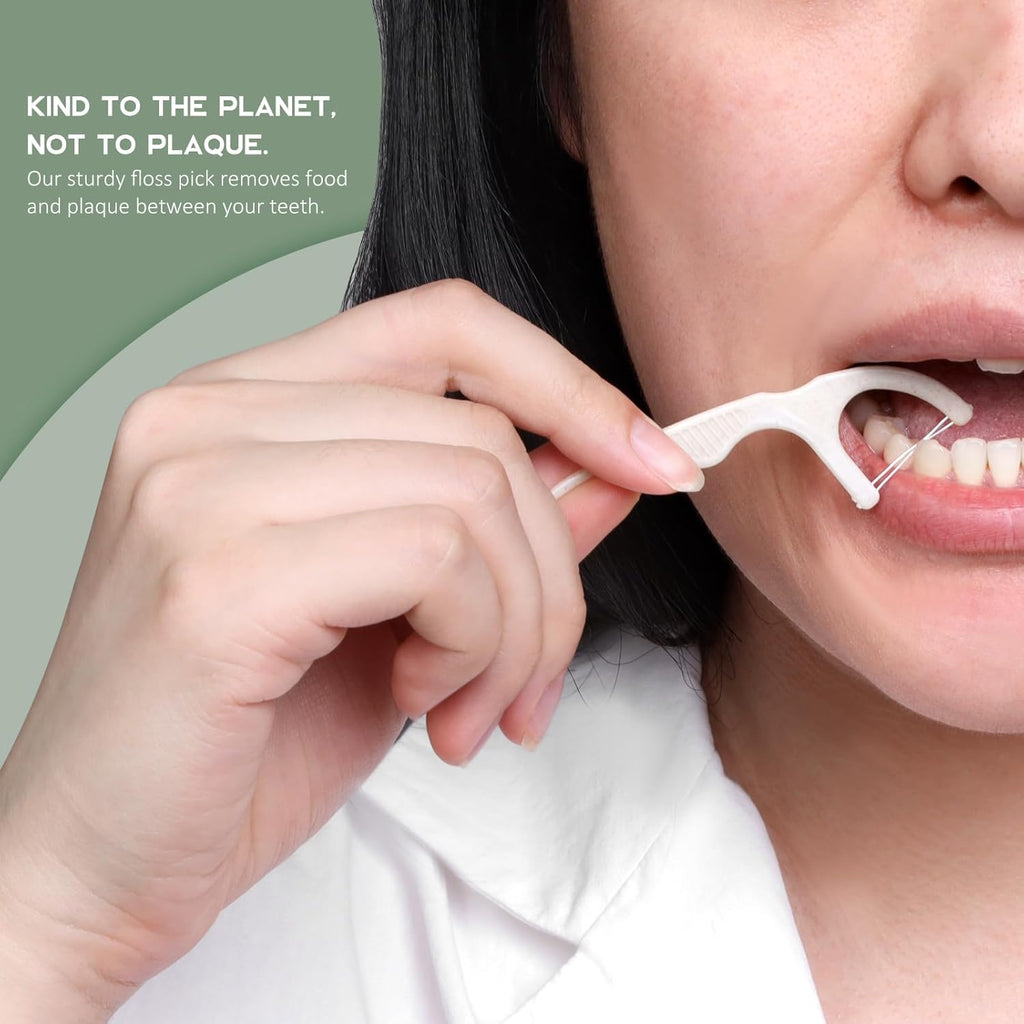 Plant Based Dental Floss Picks (300 Count) - Freshlock EcoPouch, Plant Based, Vegan, Eco Friendly, Sustainable Dental Flossers - Twin Floss (Mint)