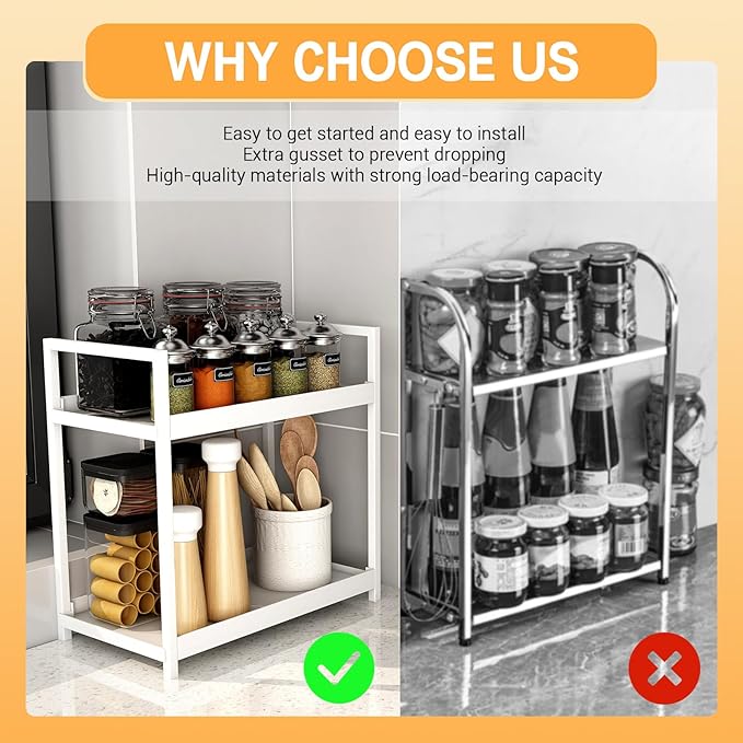 2-Tier Bathroom Counter Organizer with Basket, Vanity Tray Shelf, Bathroom Organizer Countertop, Vanity Organizer Bathroom Tray, Makeup And Skincare Organizers for Vanity, Kitchen Spice Rack (White)