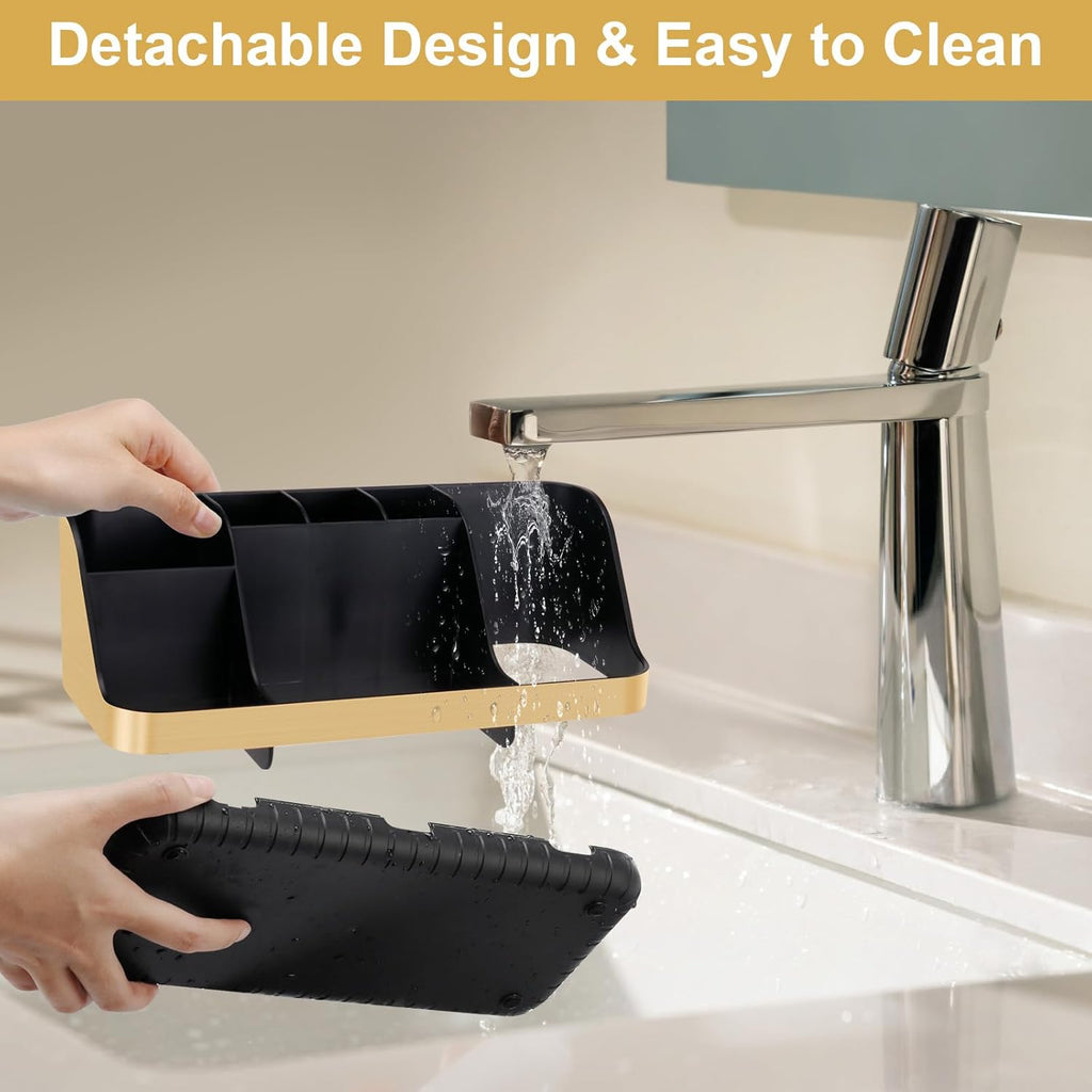 Gold Toothbrush Holders for Bathrooms Countertop Organizer - Detachable 7 Slots Electric Toothbrush and Toothpaste Holder, Kids Organization and Storage, Restroom Accessories Vanity Stuff