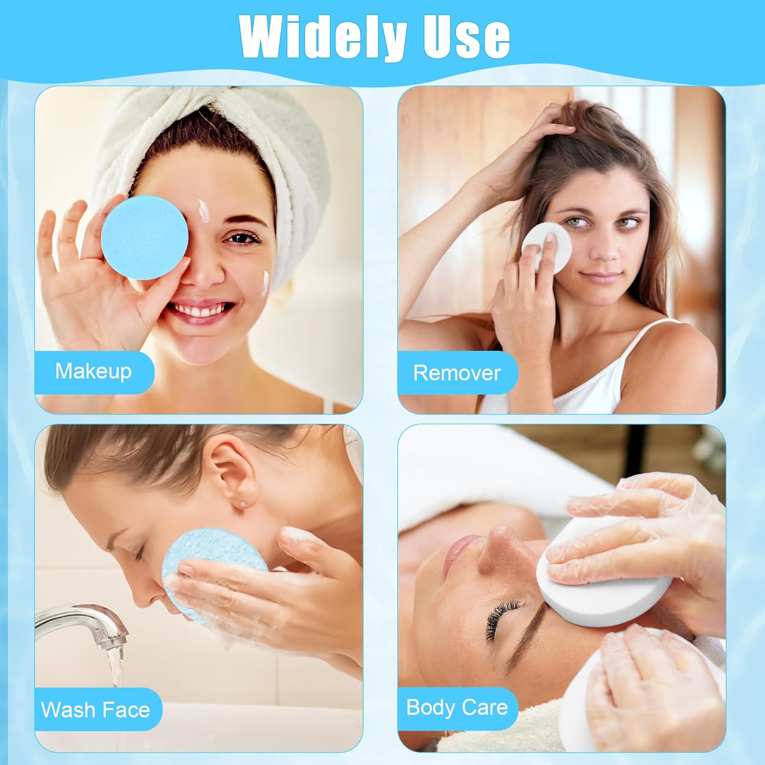 120 Pcs Facial Sponge Compressed, Luxiv Face Cleansing Sponge Estheticians Compressed Makeup Facial Sponge Round Wash Face Sponges for Women Compress Exfoliating Removal Sponge (White+blue)