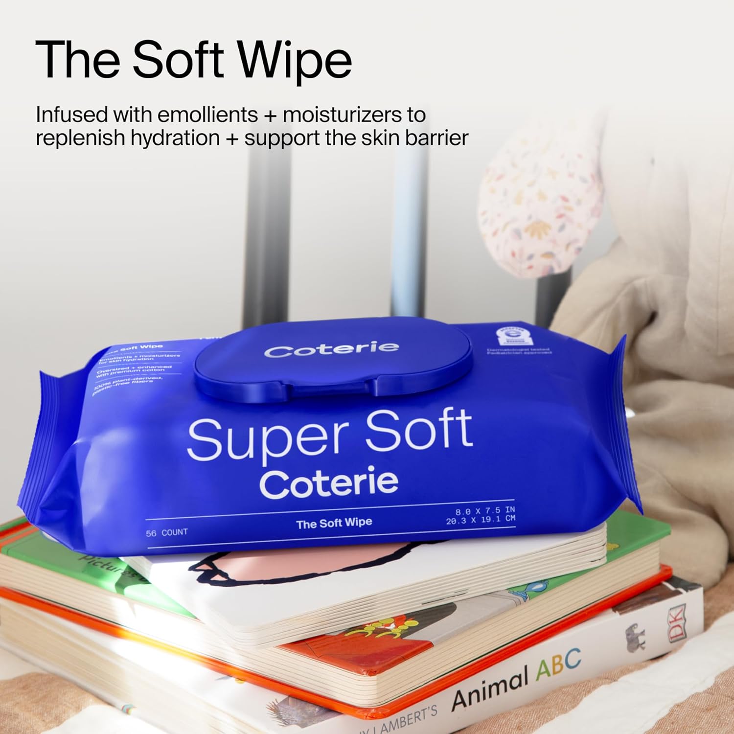 Coterie Baby Soft Wipe for Sensitive Skin, Hydrating Moisturizers and Emollients, Made with Cotton, Plant-Based & Plastic-Free Fibers, Hypoallergenic, Clean Gentle Baby Essentials, 12 Pack, 672 Count