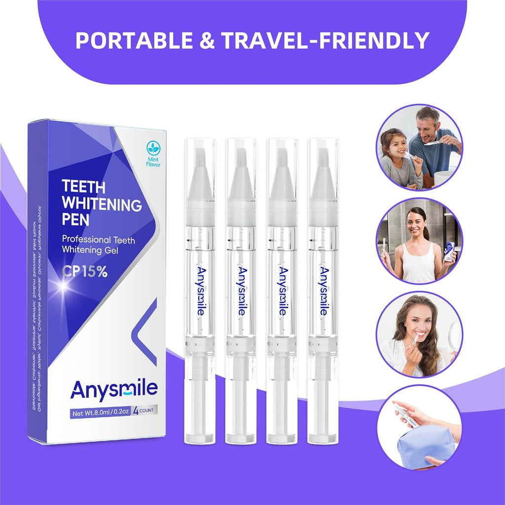 Teeth Whitening Pens Non Sensitive Teeth Whitener Gel with Effective 15% Carbamide Peroxide, 4 Professional Tooth Whitening Gel Pens 2ml/Pen