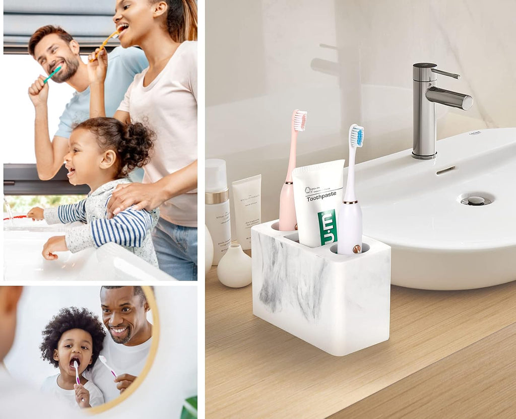 Luxspire Toothbrush Holder, 3 Slots Electric Toothbrush and Toothpaste Holder, Bathroom Countertop Storage Bathroom Accessories Toothbrush Stand for Vanity Counter Organizer Caddy - Gravel White