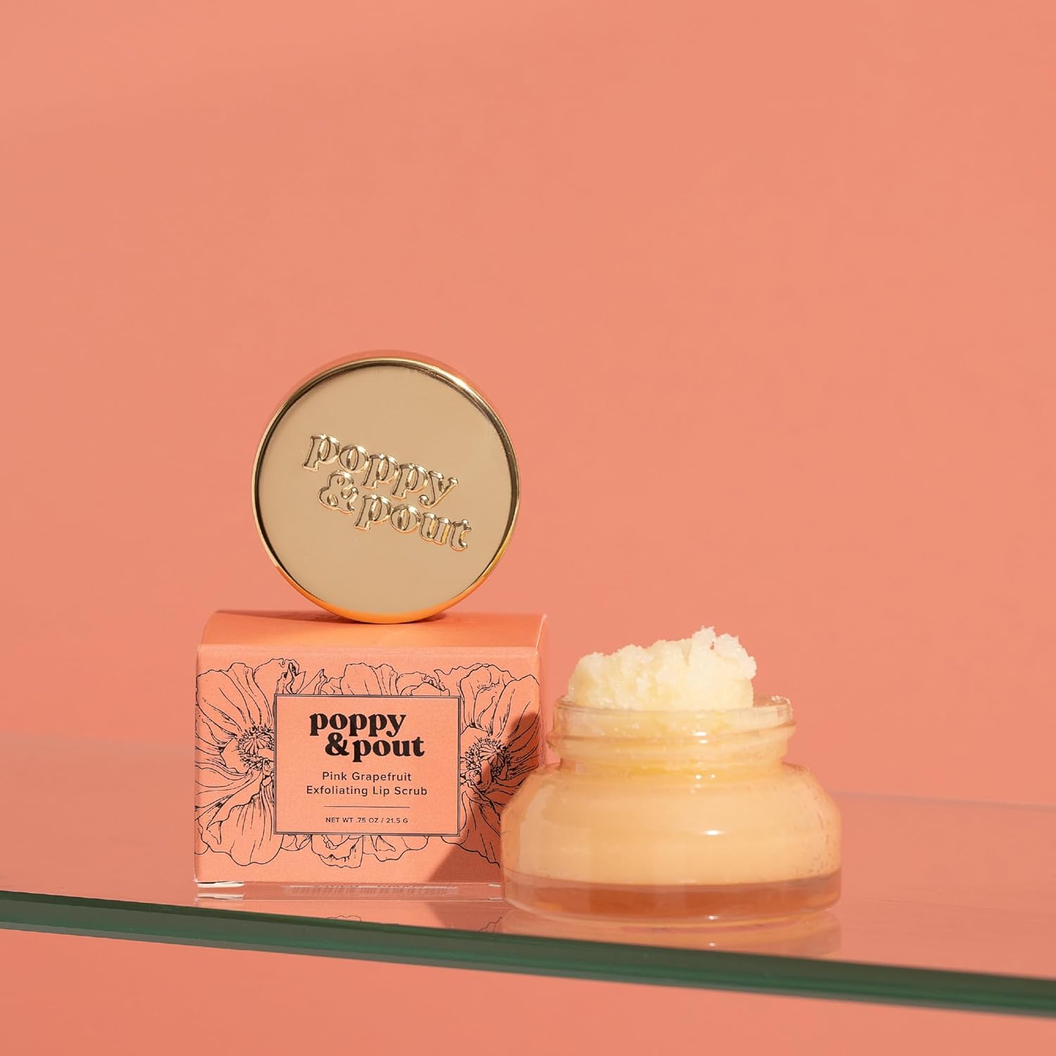 Poppy & Pout Lip Care Set | Lip Balm & Scrub | Sustainable Cardboard Tubes & Glass Jars, All Natural, Beeswax, Coconut Oil, Cruelty Free, Exfoliating & Moisturizing Lip Treatment (Pink Grapefruit)