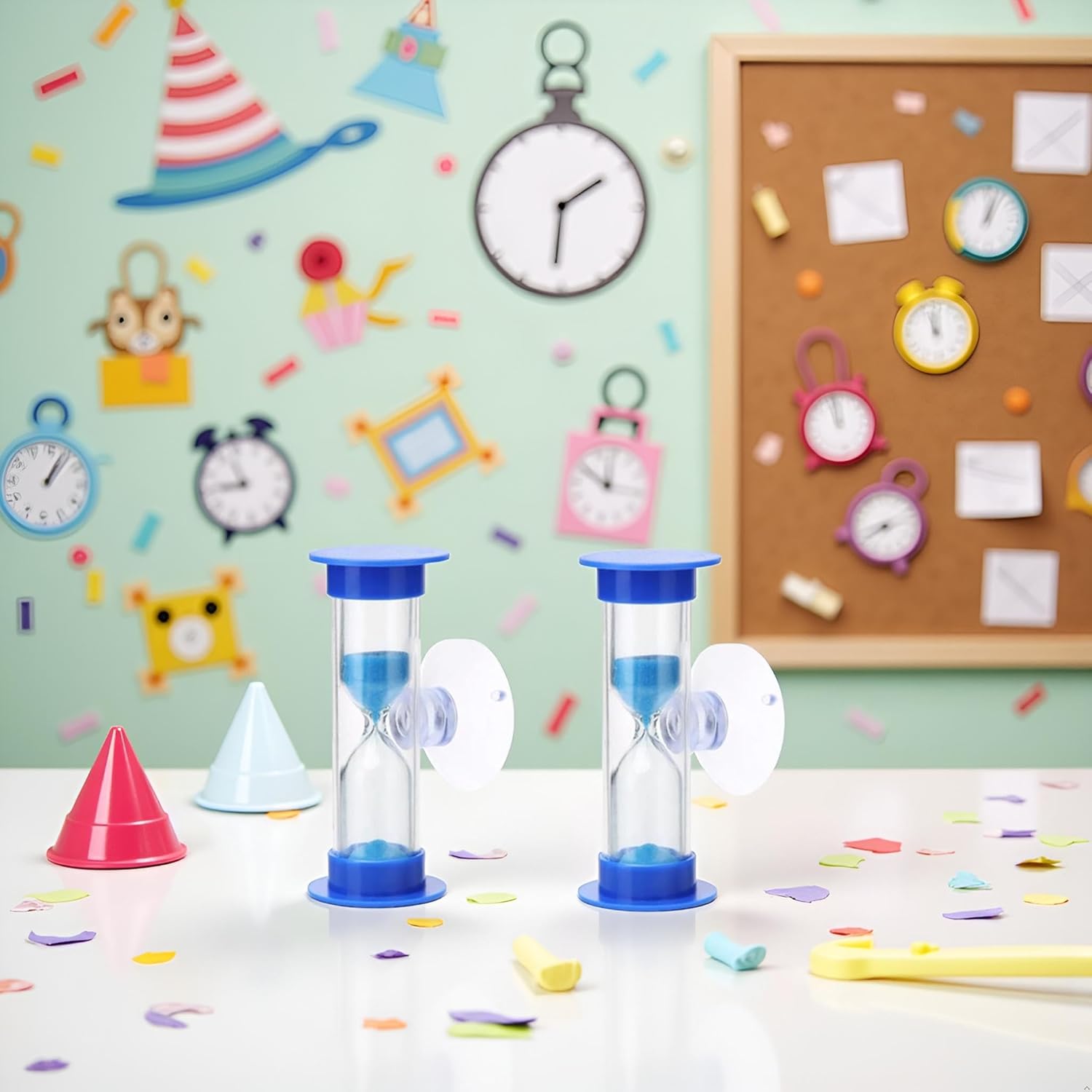 2Pcs Blue Sand Timer for Kids,Blue Toothbrush Timer for Kids 2mins Sand Clock Timer,Plastic Suction Cup Hourglass Sandglass Desktop Ornament Party Favors Thermometers and Timers