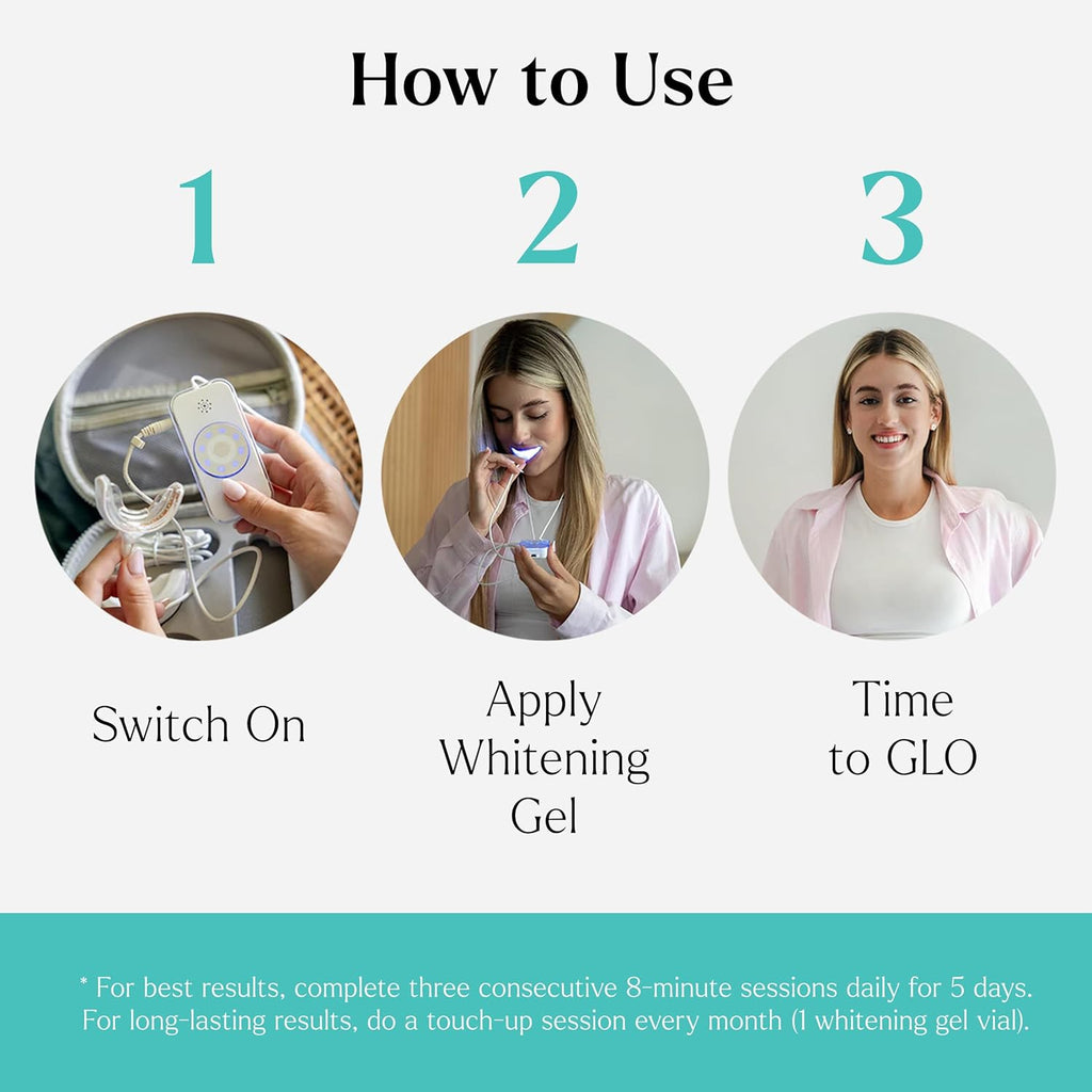 GLO Science So Brilliant Teeth Whitening Kit – Patented Warming Mouthpiece with LED Light Technology, Whitening Gel w/ 6% Hydrogen Peroxide, Lip Balm – Fastest Way to Whiter Teeth, Sensitivity Free