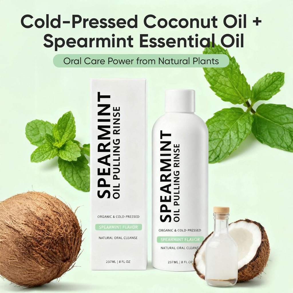Oil Pulling Rinse, Coconut Oil Pulling for Teeth Whitening, Natural Peppermint Mouthwash Oral Rinse for Teeth and Gums, Mint Mouthwash 4 Oz (2)