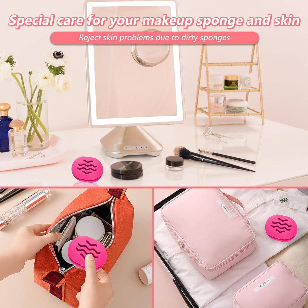 2-Pack Silicone Makeup Sponge Travel Case Makeup Sponge Holder Beauty Blender Case - Travel Storage Case for Beauty Blenders, Portable Organizer（Rose+Gery）