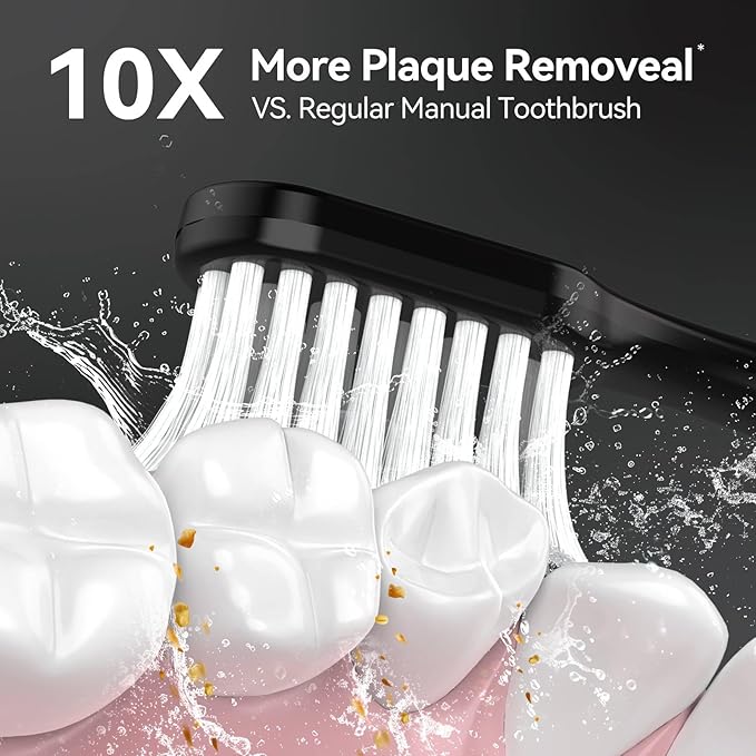 SEAGO Electric Toothbrush for Adults with Pressure Sensor, Sonic Toothbrushes Holder Wall Mounted, 30 Days Battery Life, 5 Cleaning Modes, 8 Replacement Heads, Timer & IPX7 Waterproof (Black, Middle)