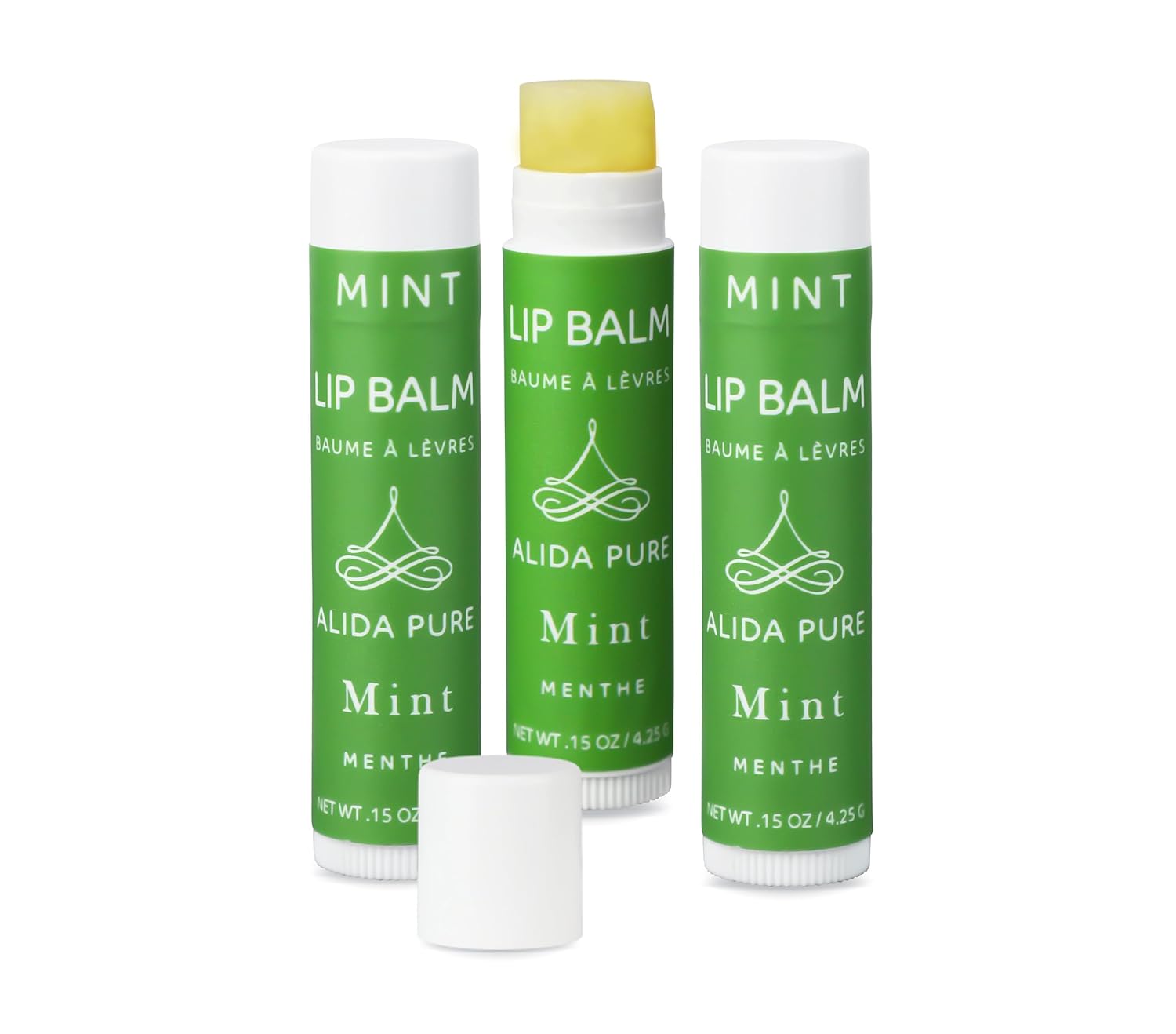 ALIDA PURE Mint Lip Balm Collection, Vegan Lip Balm, Beeswax Free, with Avocado Oil, Organic Jojoba Oil, and Vitamin E, for Dry, Chapped, or Cracked Lips, 3 Tube Set