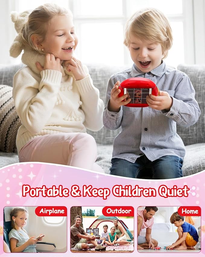 Rotating 3D Puzzle for Kids 3 4 5 6 7 Year Old, 4 Puzzles in 1, Handheld Game Fidget Toys for Travel, Cars & Plane, Fine Motor Skills Developing (Cute Little Princess)