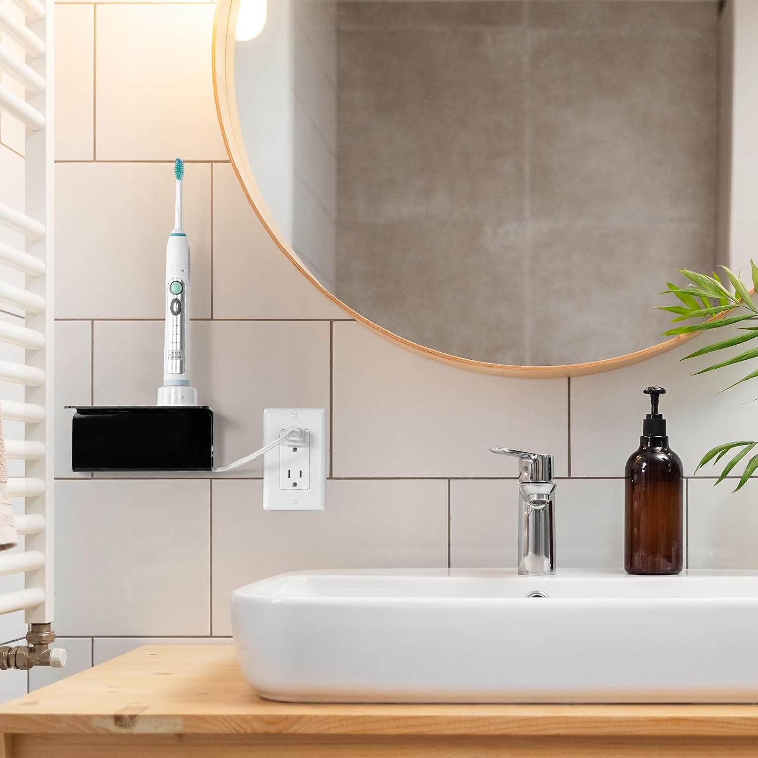 Acrylic Electric Toothbrush Holder for Bathroom,Wall Mounted with Hidden Cable Management, Secure and Non-Slip Design, Won't Fall Off for Reliable Stability -Black