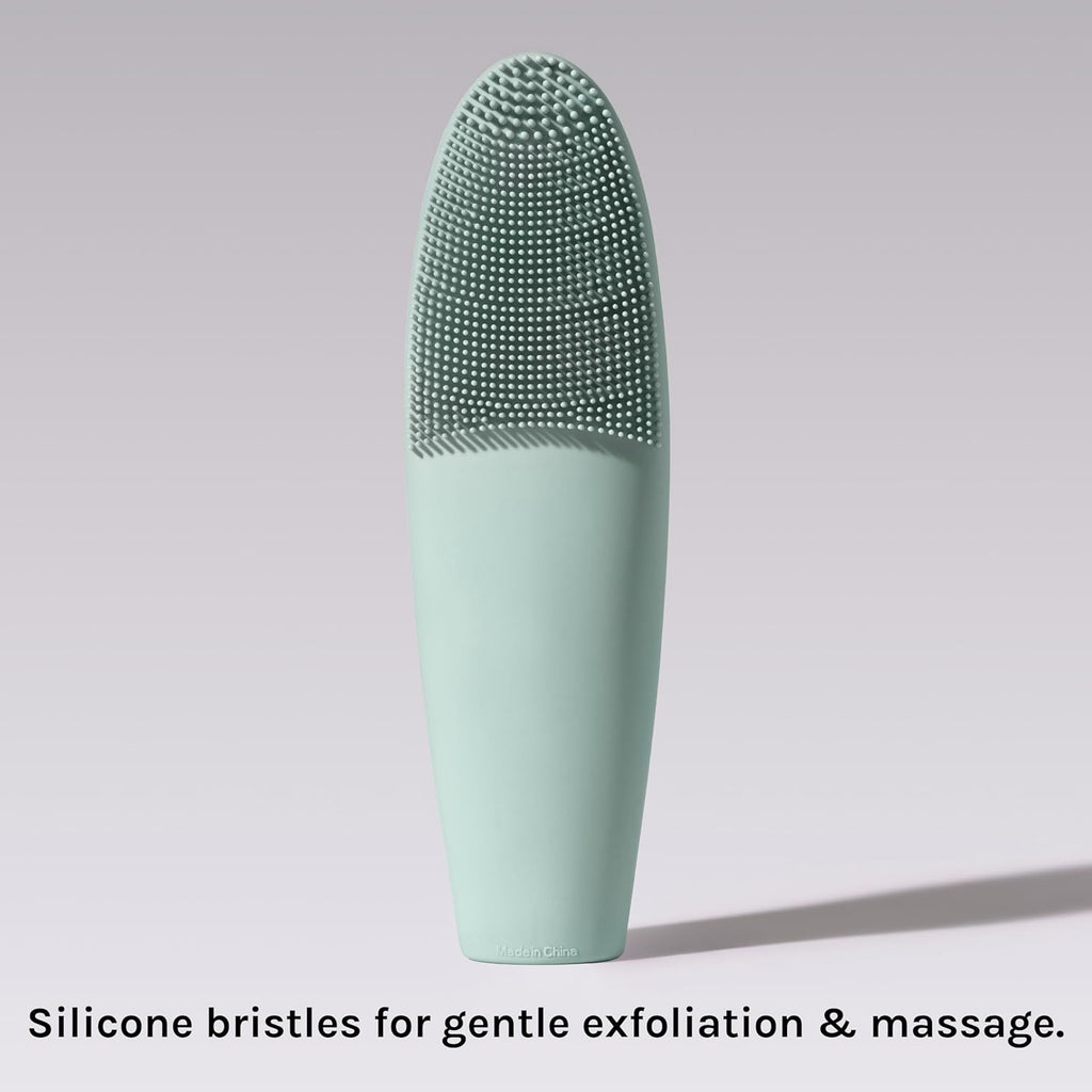 LOLLIPOP Dual-Sided Facial Cleansing Brush | Handle Size Silicone Face Exfoliator and Soft Fiber Cleanser | Manual Face Scrubber for Pores, Makeup Removal, Blackhead and Skincare Routine, Minty