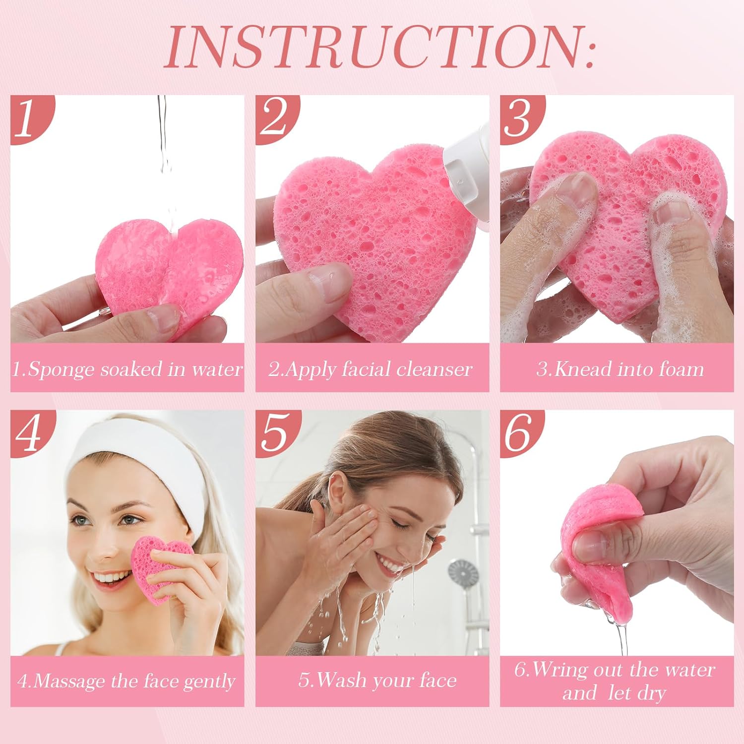 Sieral 120 Pcs Compressed Facial Sponges with Container Disposable Face Sponge Pads for Washing Face Cleansing Exfoliating Esthetician Makeup Removal(Heart,Pink, Rose Red, White)