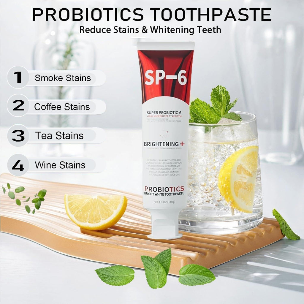 Sp-6 Probiotic Whitening Toothpaste, Sp-6 Ultra Whitening Toothpaste, with a Fluoride Free, Fresh Breath and Mint Flavored Enhancement Formula, Beneficial for Oral Health! 2pc (2)
